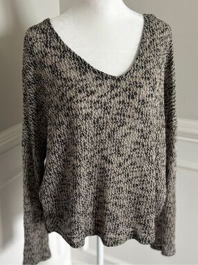 Sweet Claire Marled Black and Cream V-Neck Sweater